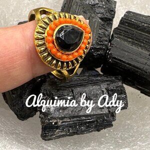 Orange and black crystals Wimsigoth ring